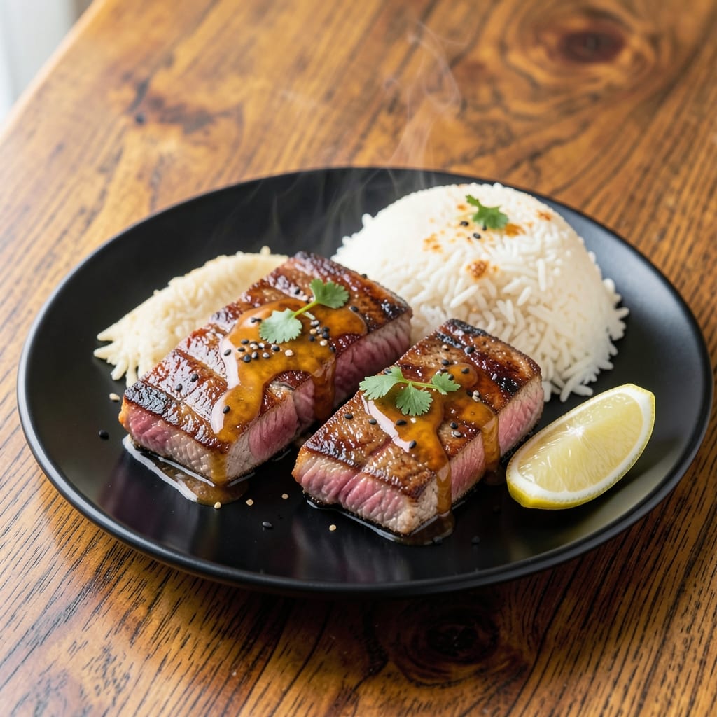 Asian Tuna Steak Recipe With Rice: Sesame-Crusted Crisp Bites Over Fragrant Jasmine