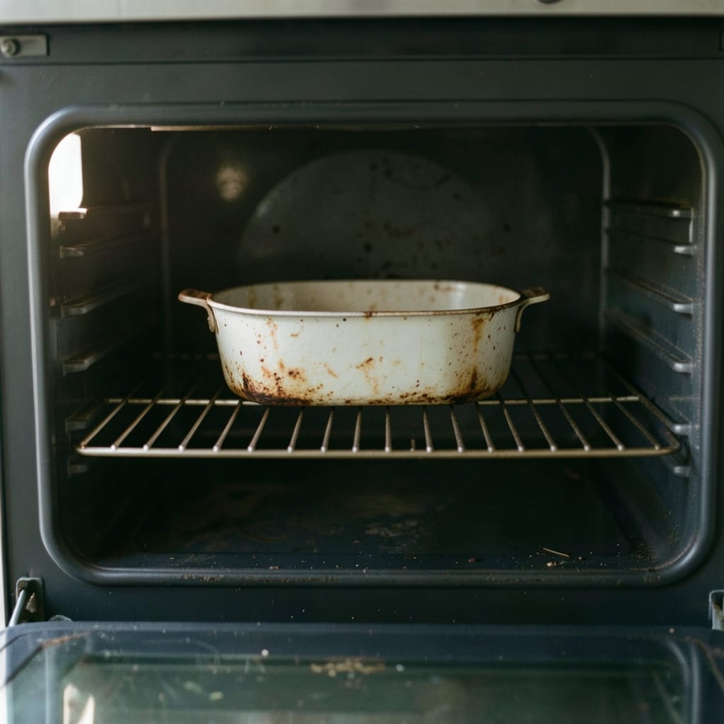 An ordinary home oven with one tin in it