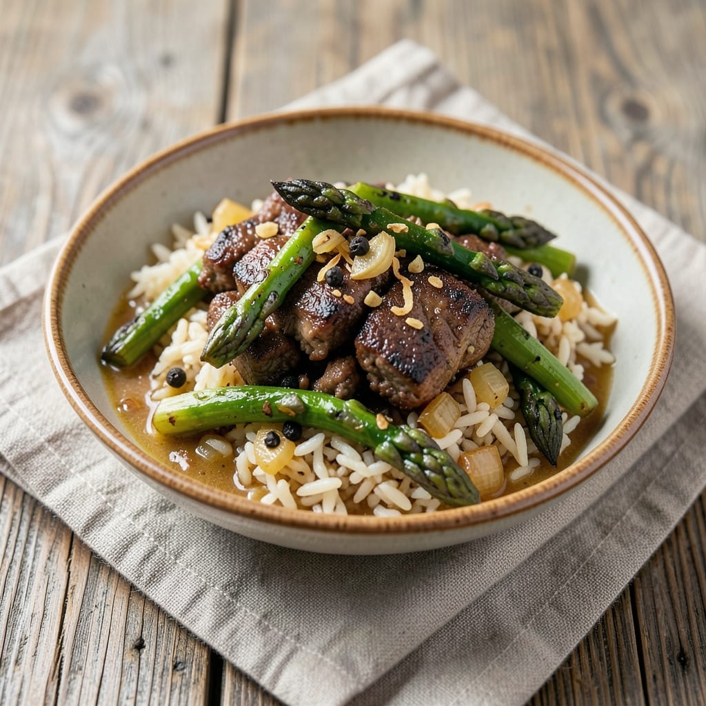 Asparagus Ground Beef Rice Recipe: One-Pot Herb-Crusted Heartiness