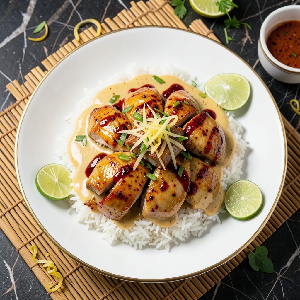 1 Pot Hainanese Chicken Rice Recipe: Fragrant Coconut-Lime Rice & Silky Poached Chicken