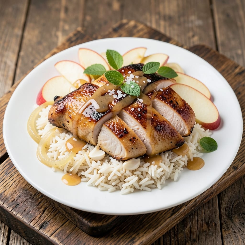 Apple Chicken Rice Recipe: Apple Cider Braised Crispy Edges and Juicy Centers